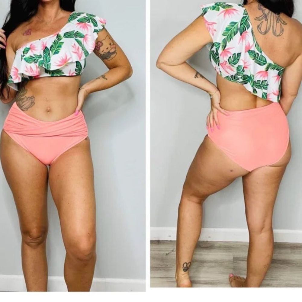 Floral One-Shoulder Bikini Set